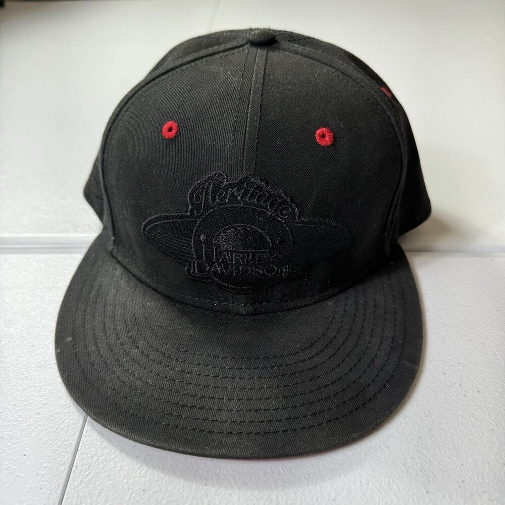 Harley Davidson Heritage SnapBack Hat Adult OS Black Biker Motorcycle‎ Y2K